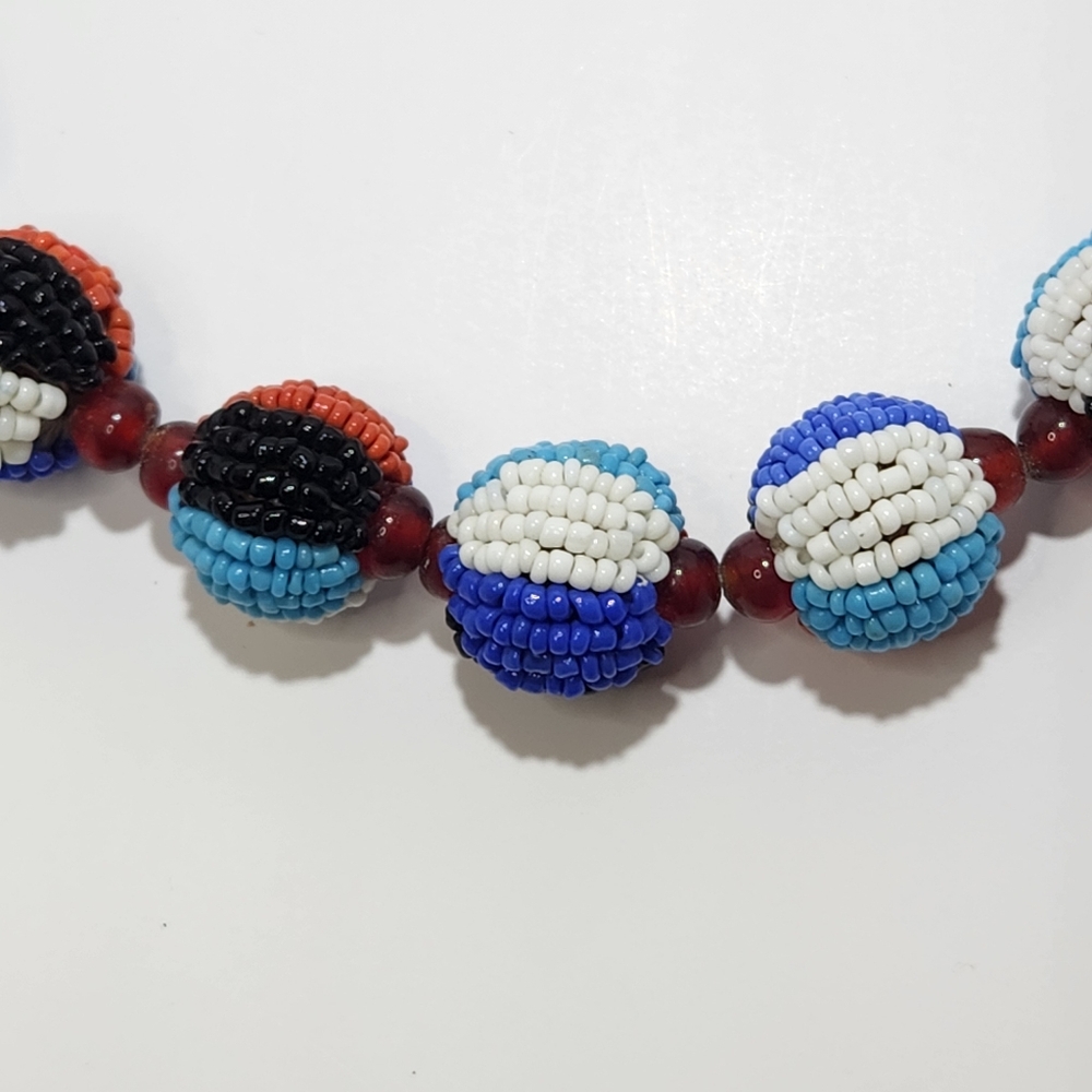 Striped Seed Bead Ball Multicolor Necklace and Earring Set - Picture 6 of 13